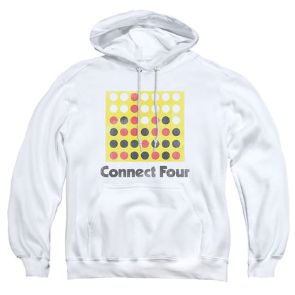 Connect Four Classic Logo Distressed Mens Hoodie White Officially Licensed