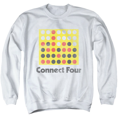 Connect Four Classic Logo Distressed Mens Crewneck Sweatshirt White Officially Licensed