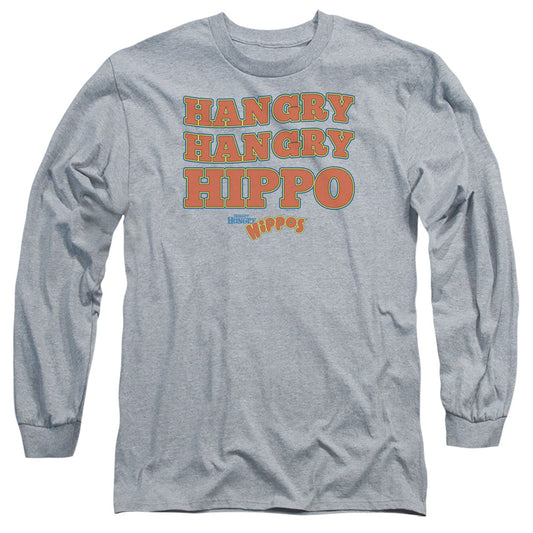 Hungry Hungry Hippos Hangry Mens Long Sleeve Shirt Athletic Heather Officially Licensed