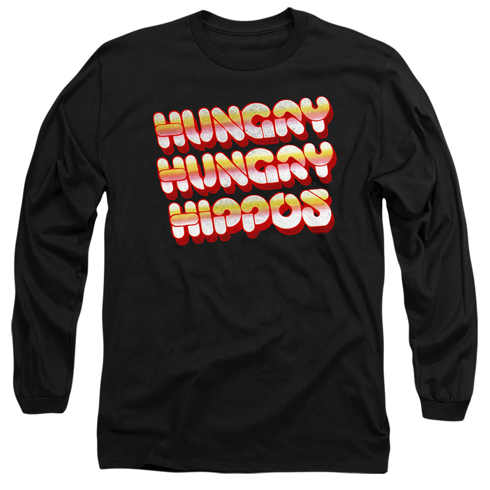 Hungry Hungry Hippos Hungry Vintage Logo Mens Long Sleeve Shirt Black Officially Licensed