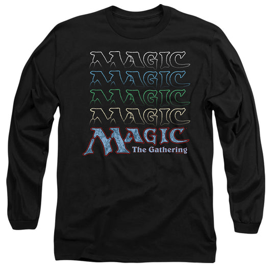 Magic The Gathering Retro Logo Repeat Mens Long Sleeve Shirt Black Officially Licensed
