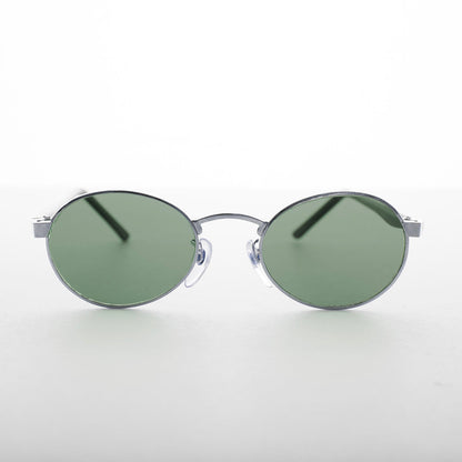 Oval Green Lens Vintage Metal Combo Sunglass - Hipster