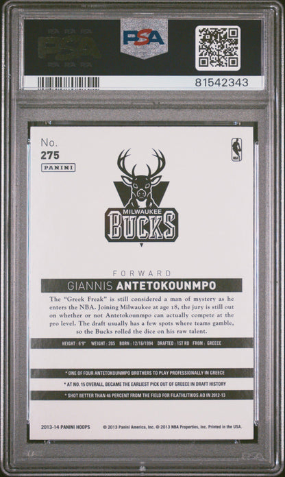 Graded 2013 Panini Hoops Giannis Antetokounmpo #275 Rookie RC Basketball Card PSA 9 Mint