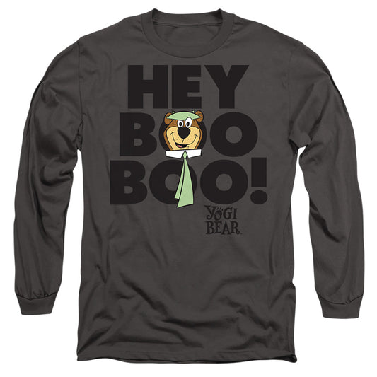 Yogi Bear Hey Boo Boo Mens Long Sleeve Shirt Charcoal Officially Licensed