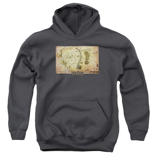 The Hobbit Middle Earth Map Kids Youth Hoodie Charcoal Officially Licensed