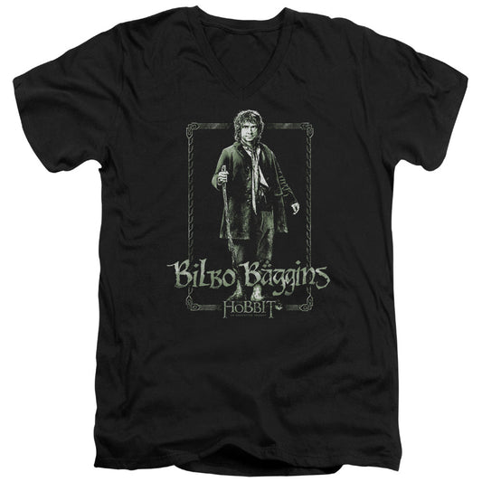 The Hobbit Bilbo Stare Mens Slim Fit V-Neck T Shirt Black Officially Licensed