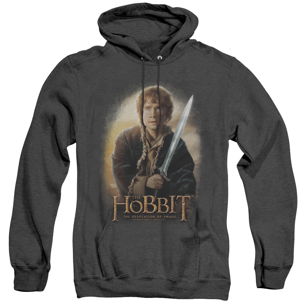 The Hobbit Bilbo And Sting Mens Heather Hoodie Black Officially Licensed