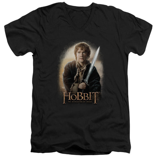 The Hobbit Bilbo and Sting Mens Slim Fit V-Neck T Shirt Black Officially Licensed