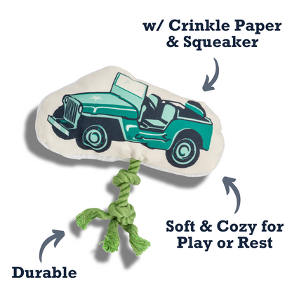 Country Living Retro Army Jeep with Squeaker & Crinkle Paper Plush Dog Toy