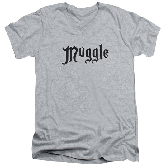 Harry Potter Muggle Mens Slim Fit V-Neck T Shirt Athletic Heather Officially Licensed