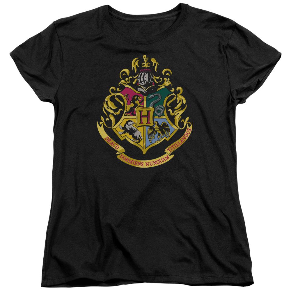 Harry Potter Hogwarts Crest Womens T Shirt Black Officially Licensed
