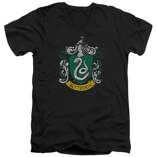 Harry Potter Slytherin Crest Mens Slim Fit V-Neck T Shirt Black Officially Licensed