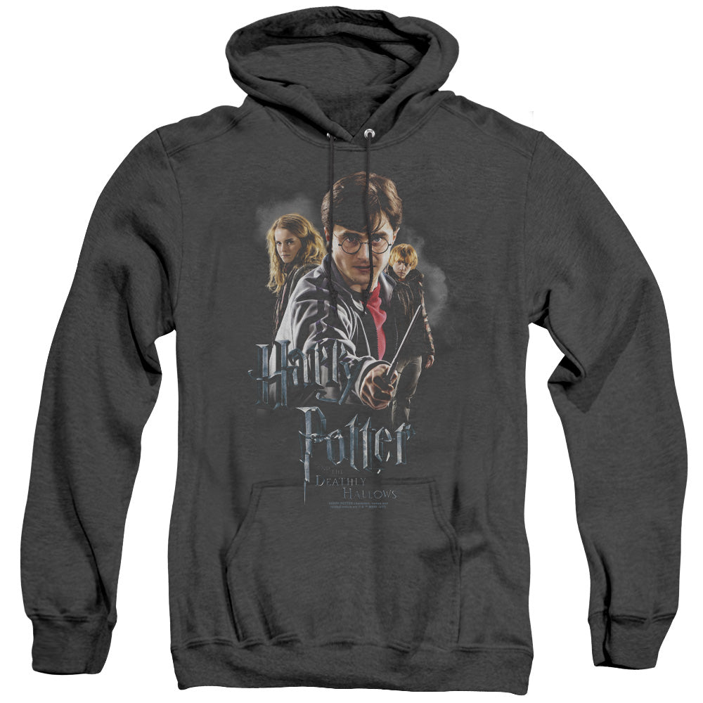 Harry Potter Deathly Hollows Cast Mens Heather Hoodie Black Officially Licensed