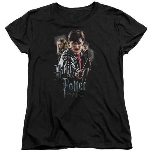 Harry Potter Deathly Hollows Cast Womens T Shirt Black Officially Licensed