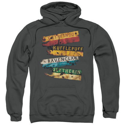 Harry Potter Burnt Banners Mens Hoodie Charcoal Officially Licensed