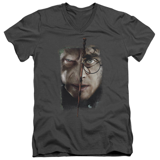 Harry Potter It All Ends Here Mens Slim Fit V-Neck T Shirt Charcoal Officially Licensed