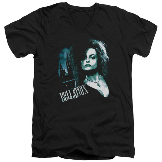 Harry Potter Bellatrix Closeup Mens Slim Fit V-Neck T Shirt Black Officially Licensed