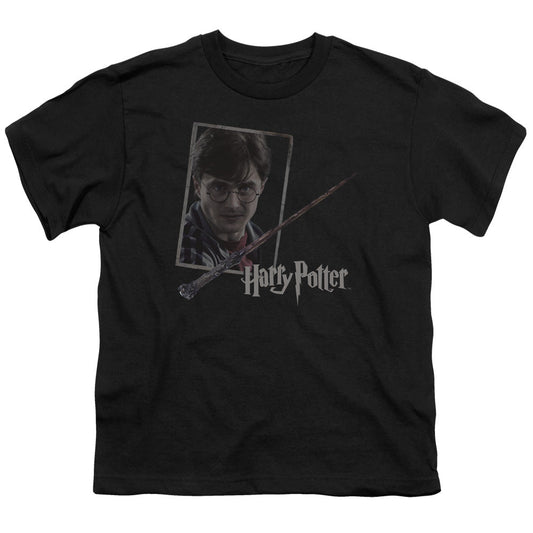Harry Potter Harrys Wand Portrait Kids Youth T Shirt Black Officially Licensed