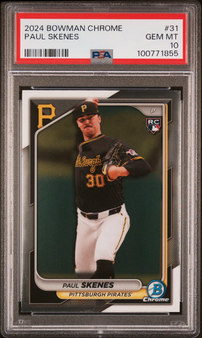 Graded 2024 Topps Bowman Chrome Paul Skenes #31 Rookie RC Baseball Card PSA 10 Gem Mint