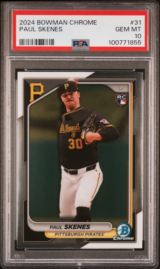 Graded 2024 Topps Bowman Chrome Paul Skenes #31 Rookie RC Baseball Card PSA 10 Gem Mint