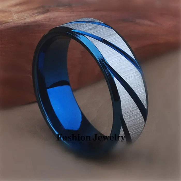 New Trend Stripe Frosted Matte Stainless Steel Rings For Men Twill Wave Simple Ring Finger Jewelry Party Gift Accessories