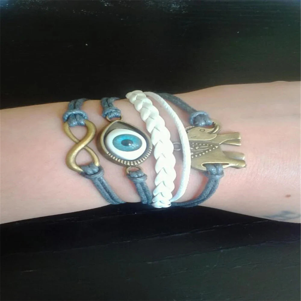 Vintage Elephant Eyes Love Infinity Bracelet for Women Men Gift