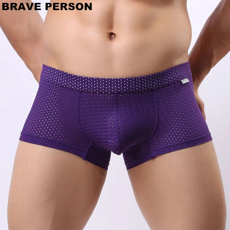 Brave Person Men’s Breathable Boxer Shorts – Cotton/Spandex Mesh Design