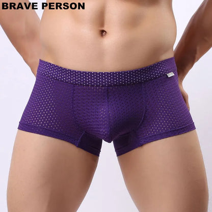 Brave Person Men’s Breathable Boxer Shorts – Cotton/Spandex Mesh Design