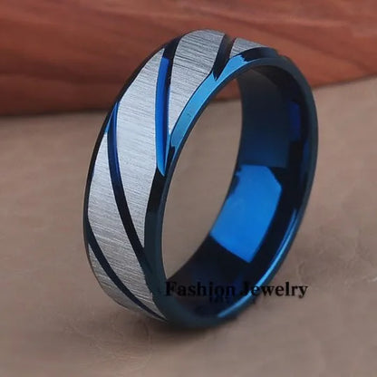New Trend Stripe Frosted Matte Stainless Steel Rings For Men Twill Wave Simple Ring Finger Jewelry Party Gift Accessories