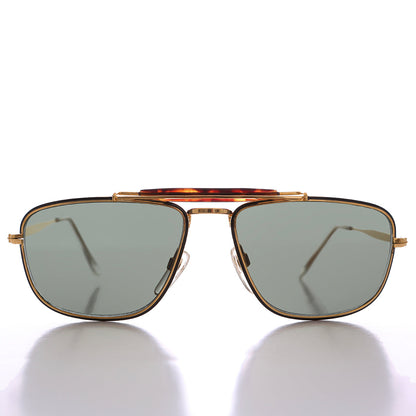 80s Rectangular Gold Pilot Sunglasses - Huntley