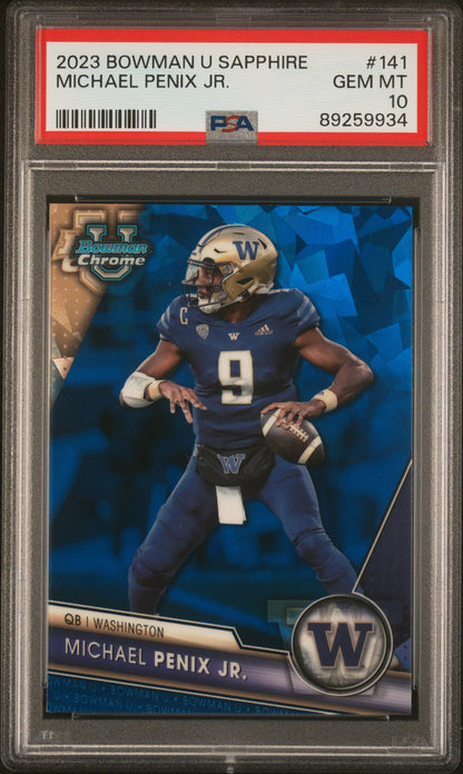 Graded 2023 Topps Bowman U Sapphire Michael Penix Jr. #141 Rookie RC Football Card PSA 10 Gem Mint