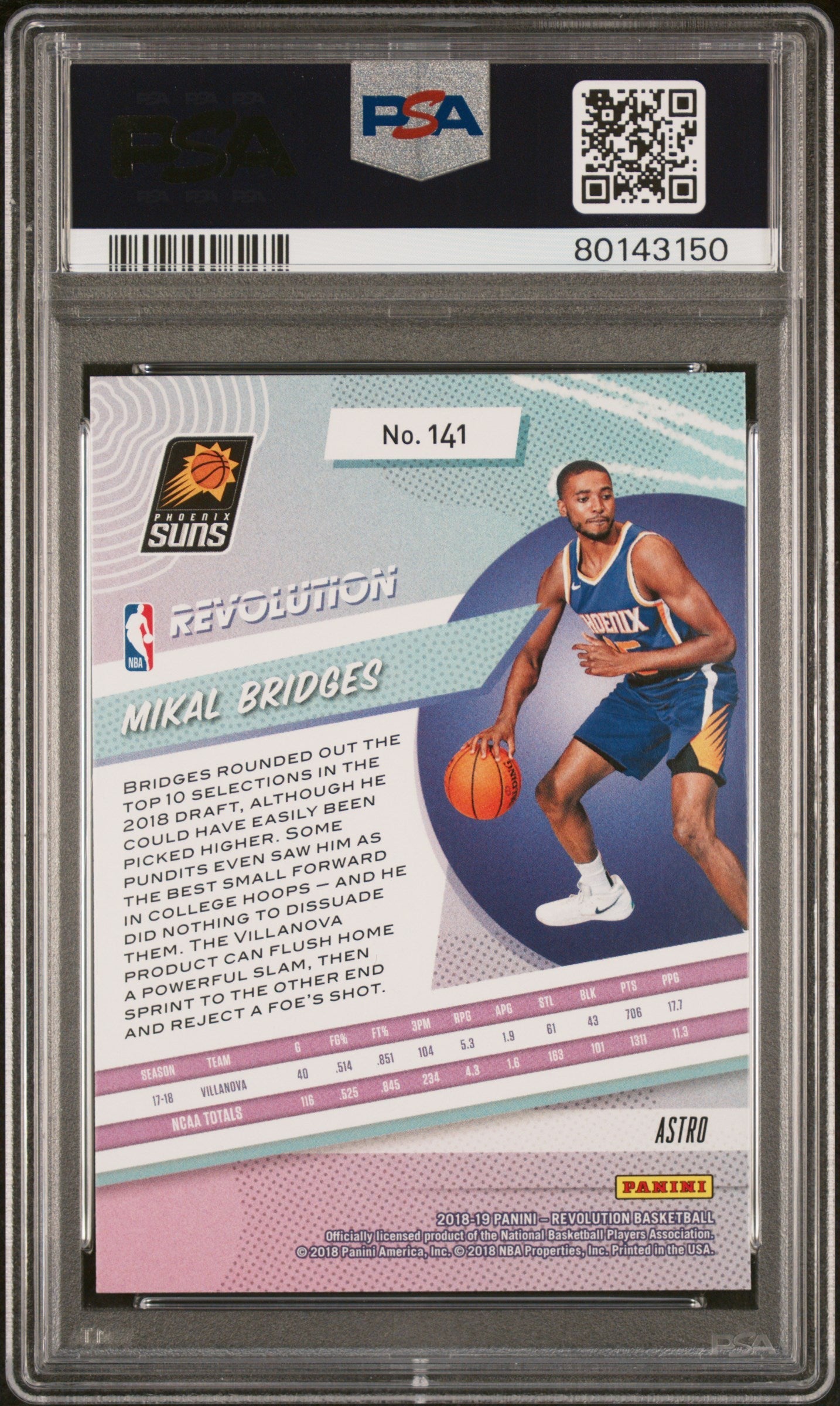 Graded 2018 Panini Revolution Mikal Bridges #141 Astro Rookie RC Basketball Card PSA 10 Gem Mint