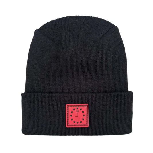 Haakwear Exclusive Love-Inspired H-Stitch Beanie – Limited Edition | Black Hat with Heart Clock