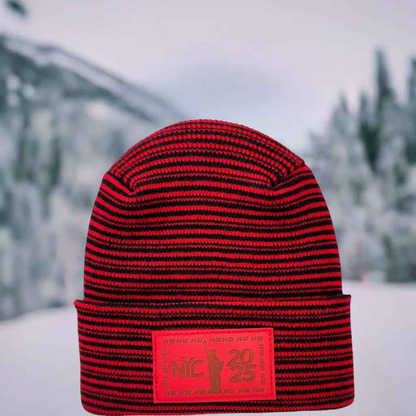 Haakwear NEW YEAR 2025 NYC, Modern H Stitch Contrast Cuffed Beanie / Hat (Patented Design) Black / Red, Made in USA (Limited Edition)