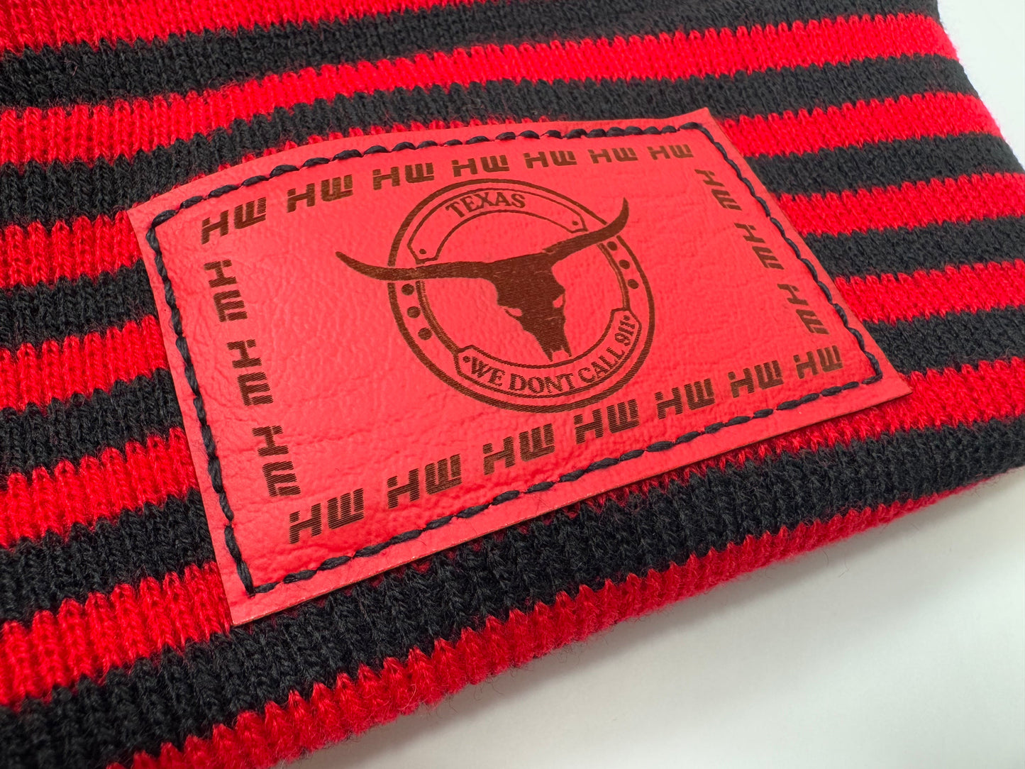 Haakwear Texas Beanie, H Stitch Cuffed Beanie, Black and Red RoRo