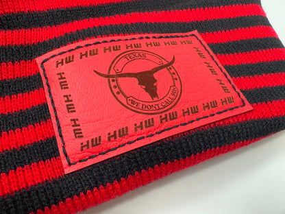Haakwear Texas Beanie, H Stitch Cuffed Beanie, Black and Red RoRo