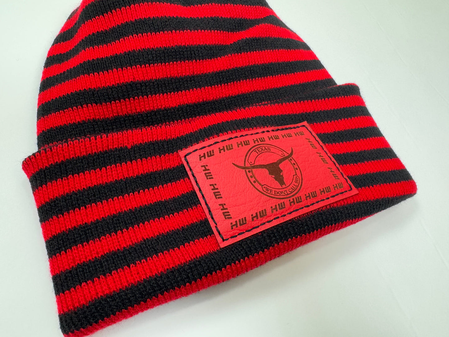 Haakwear Texas Beanie, H Stitch Cuffed Beanie, Black and Red RoRo
