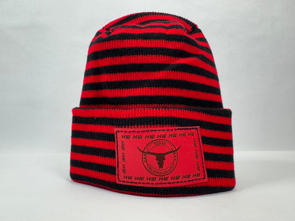 Haakwear Texas Beanie, H Stitch Cuffed Beanie, Black and Red RoRo