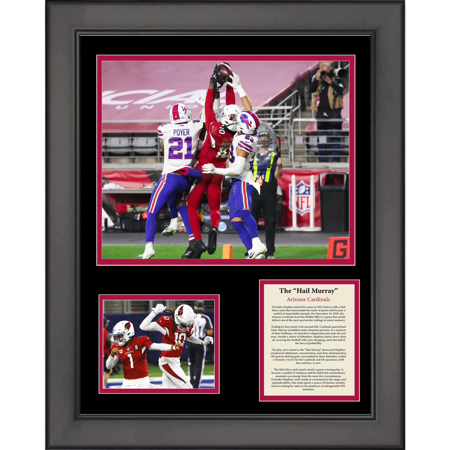 Framed The  Hail Murray  Kyler Murray & DeAndre Hopkins Catch Arizona Cardinals Football 11"x14" Three Photo Collage