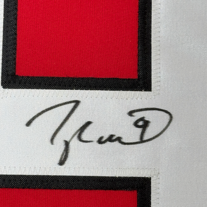 Framed Autographed/Signed Taylor Hall 35x39 New Jersey Red Hockey Jersey JSA COA