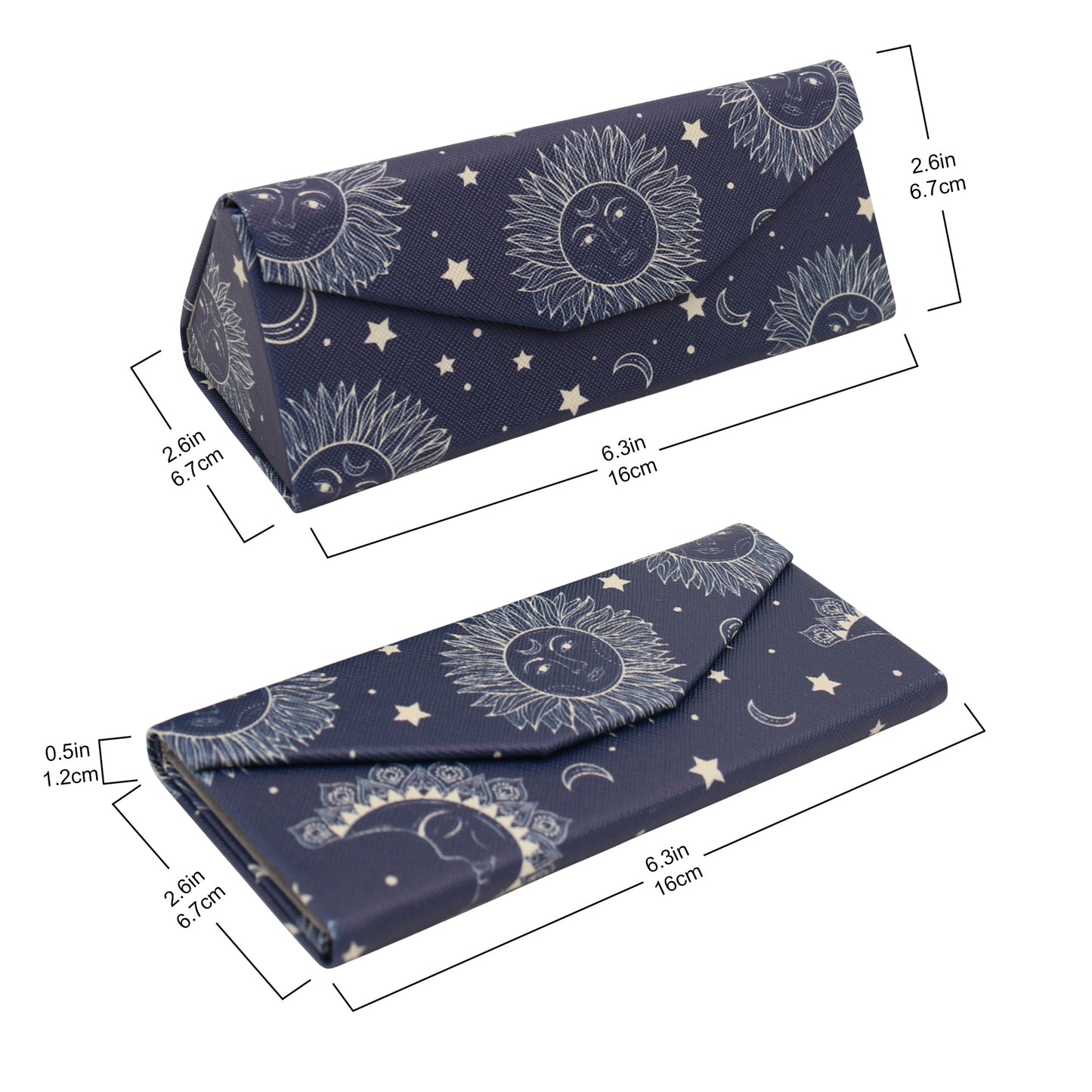 Sun, Moon & Stars Print Glasses Case - Vegan Leather Magic Folding Hardcase