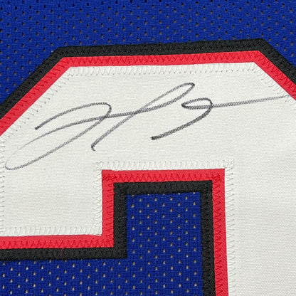 Framed Autographed/Signed Damar Hamlin 35x39 Buffalo Blue Football Jersey Beckett BAS COA