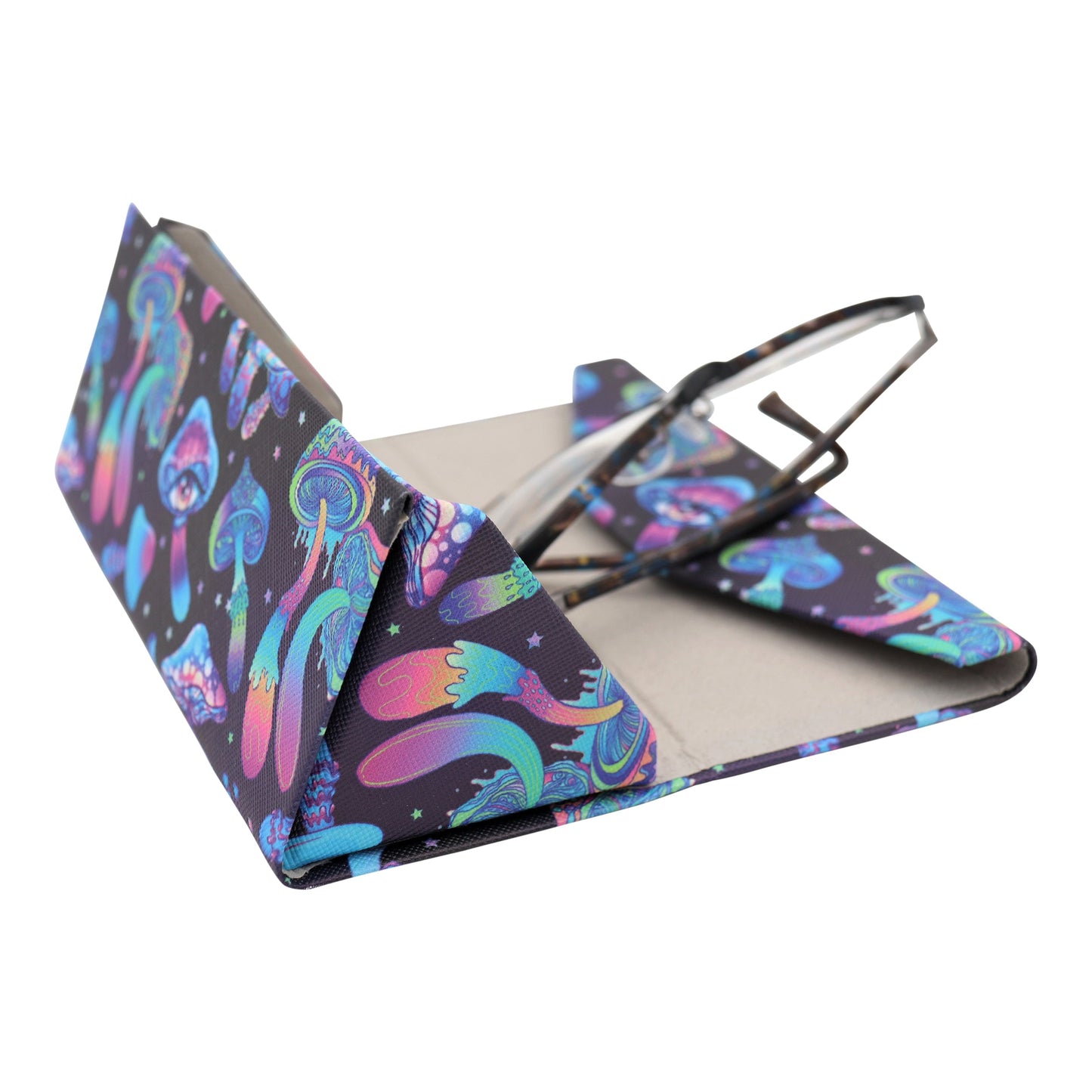 Mushroom Print Glasses Case - Vegan Leather Magic Folding Hardcase