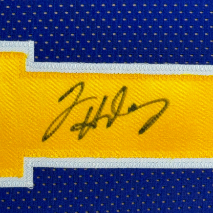 Framed Autographed/Signed Tim Hardaway 35x39 Golden State Blue Basketball Jersey JSA COA