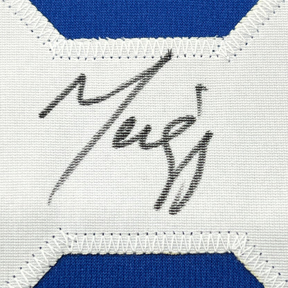 Framed Autographed/Signed Marvin Harrison 35x39 Indianapolis Blue Football Jersey JSA COA