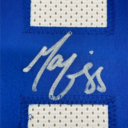 Framed Autographed/Signed Marvin Harrison 35x39 Indianapolis White Football Jersey JSA COA