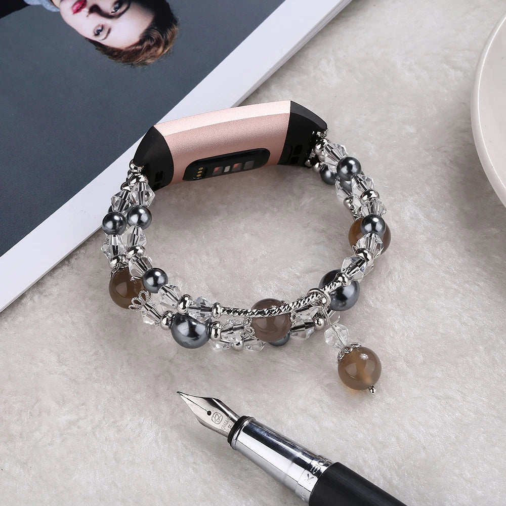 Fitbit Charge 6, 5, 4, 3, Fashion Beaded Strap