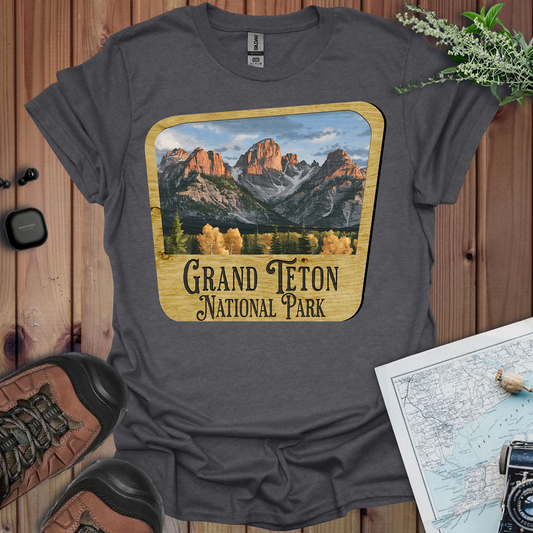 Grand Teton National Park Unisex Fit Soft T-Shirt Wood Sign
