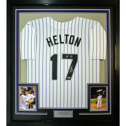 Framed Autographed/Signed Todd Helton HOF 24 35x39 Colorado Pinstripe Baseball Jersey Tristar COA