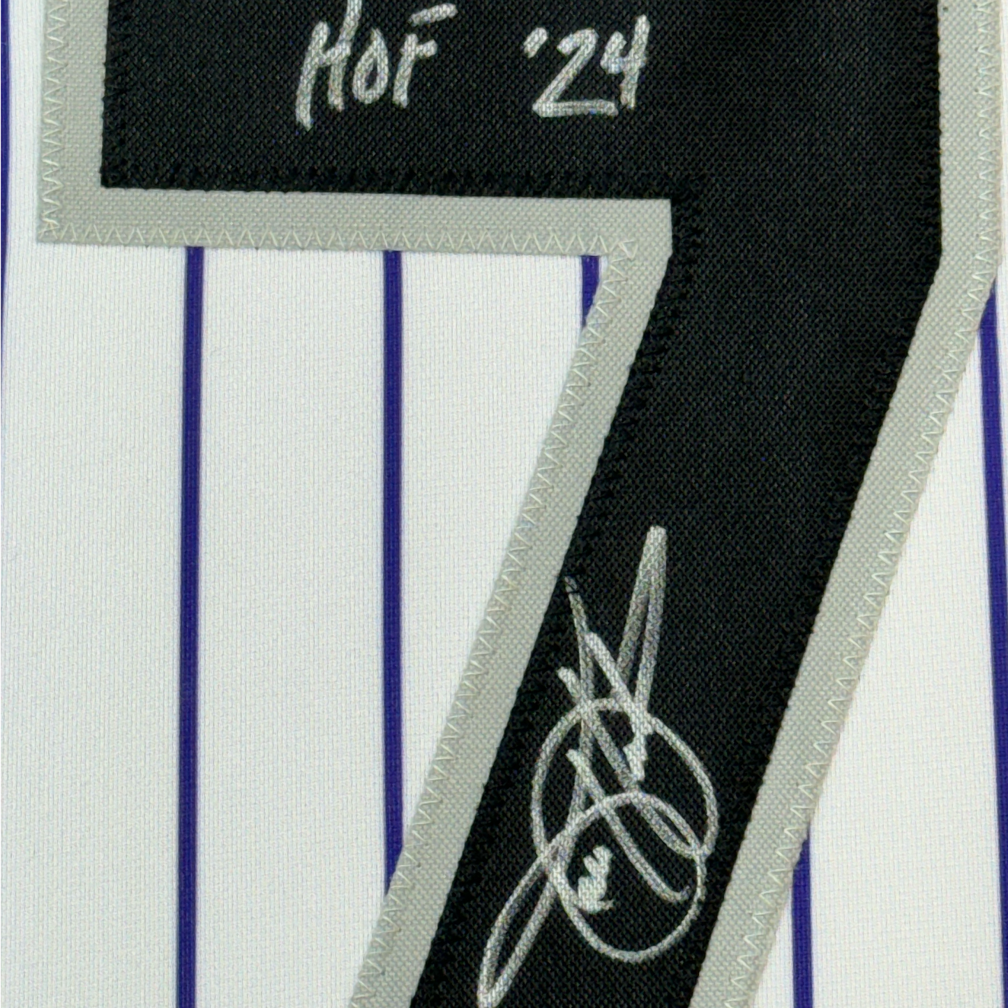 Framed Autographed/Signed Todd Helton HOF 24 35x39 Colorado Pinstripe Baseball Jersey Tristar COA